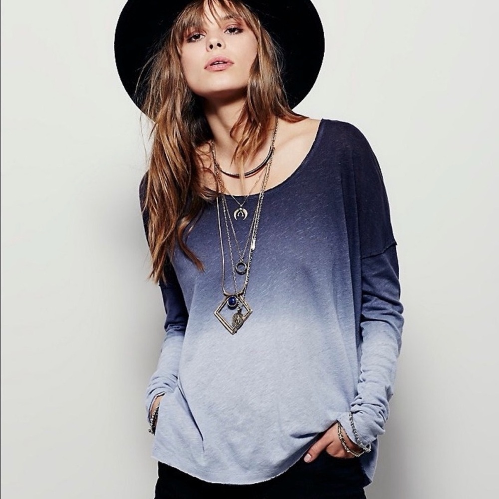 Free People We The Free Starry Night Tee💙 Blue Ombré Oversized High Low